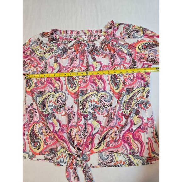 NY Collection Paisley Print Off-Shoulder Top Bell Sleeves Crochet Size 2X New - Picture 10 of 14